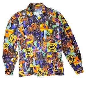 Vintage womens long sleeve silk blouse colorful 90s vtg fun